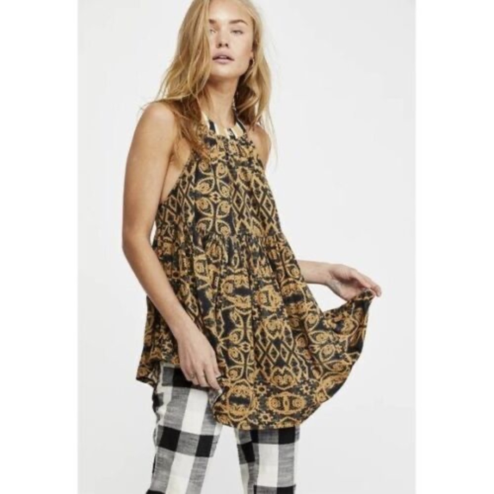 Free People Mimi Black Multi Print Tunic sz small
